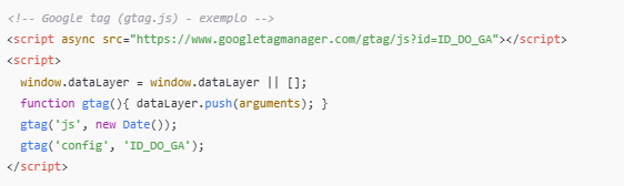 incluindo de forma manual a tag do google